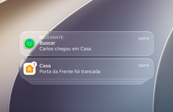 Tela Bloqueada com notificações dos apps Buscar e Casa