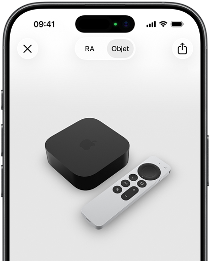 Image montrant Apple TV 4K en réalité augmentée sur l’écran d’un iPhone