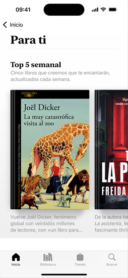 Pantalla de un iPhone que muestra la sección Para Ti en la app Libros. Se muestra la lista Top 5 de la semana