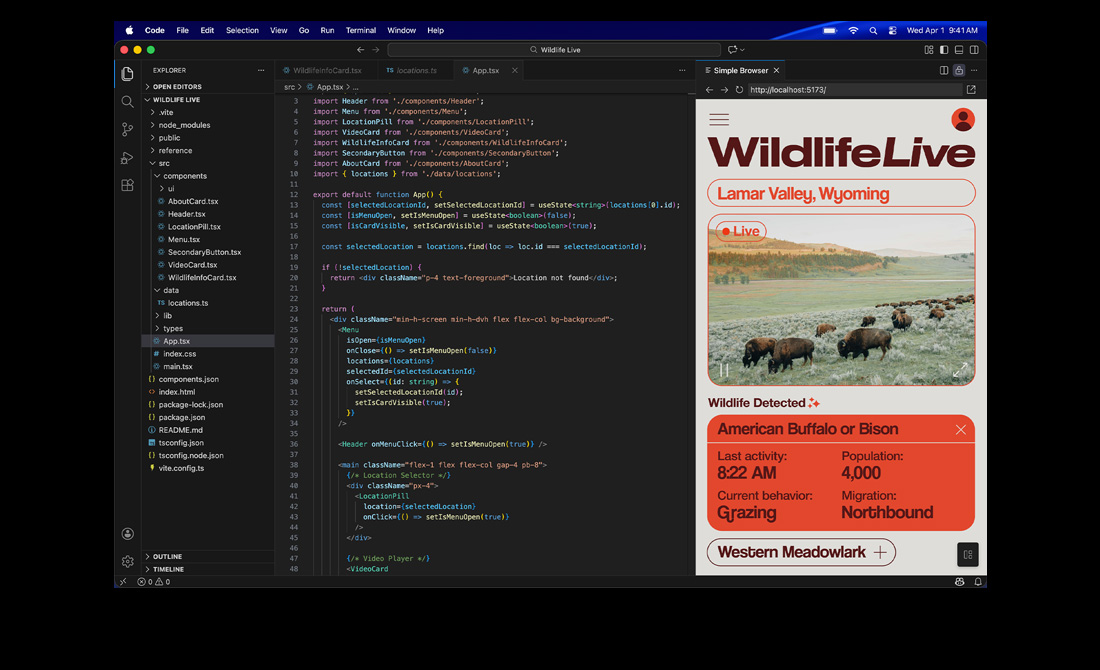Na obrazovce MacBooku Pro je znázorněný kód aplikace ve Visual Studiu Code