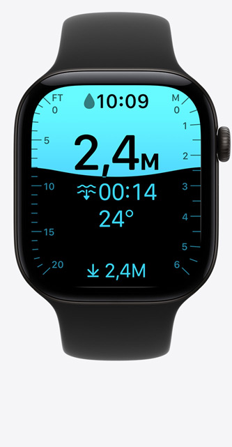 Apple Watch Series 12, caja de aluminio, color negro, pantalla de la app Profundidad, inmersión a 2,4 metros, correa deportiva, color negro