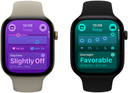 Δύο συσκευές Apple Watch Series 12: κάσα από αλουμίνιο, ανοιχτό χρυσαφί χρώμα, Ημερήσιες Ζωτικές Ενδείξεις ελαφρώς εκτός τυπικού εύρους, Digital Crown, λουράκι Sport Band σε χρώμα άμμος, κάσα από αλουμίνιο, μαύρο χρώμα, Νυχτερινές Ζωτικές Ενδείξεις θετικές, Digital Crown, λουράκι Sport Band σε μαύρο χρώμα