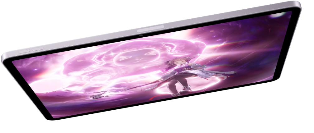 iPad Air σε οριζόντιο προσανατολισμό που δείχνει ένα βιντεοπαιχνίδι, άλλα δύο iPad Air βρίσκονται από κάτω