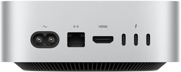 Mac mini, πίσω όψη, υποδοχή τροφοδοσίας, θύρα Ethernet, θύρα HDMI, τρεις θύρες Thunderbolt