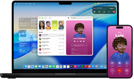 MacBook Pro και iPhone 16 Plus, ανοιχτό app Τηλέφωνο, η ίδια επαφή εμφανίζεται και στις δύο οθόνες