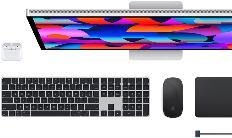 Mac-kiegészítők: AirPods, Studio Display, Magic Keyboard, Magic Mouse, Magic Trackpad és MagSafe töltőkábel