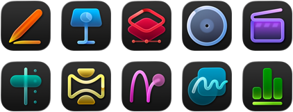 تطبيقات Apple Creator Studio،‏ Final Cut Pro، ‏Logic Pro، ‏Pixelmator Pro، ‏Keynote، ‏Pages، ‏Numbers، المساحة الحرة، Motion، ‏Compressor، ‏MainStage‏