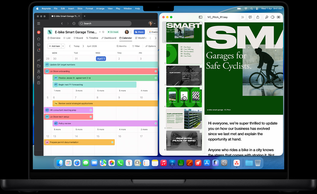 Screen of MacBook Pro showing Asana and Keynote