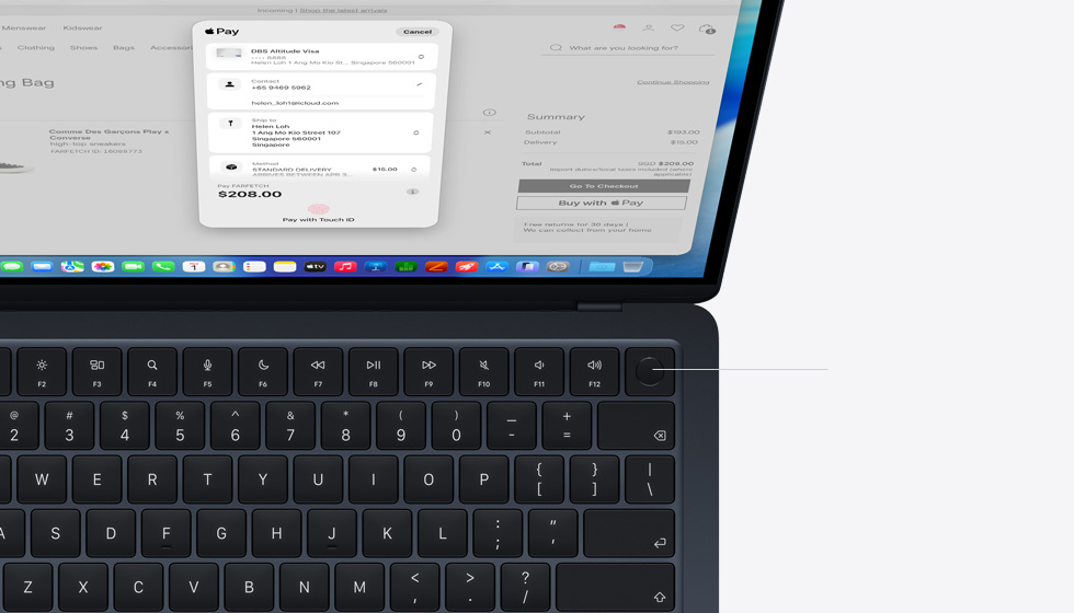 Open MacBook Air demonstrating the location of the Touch ID button