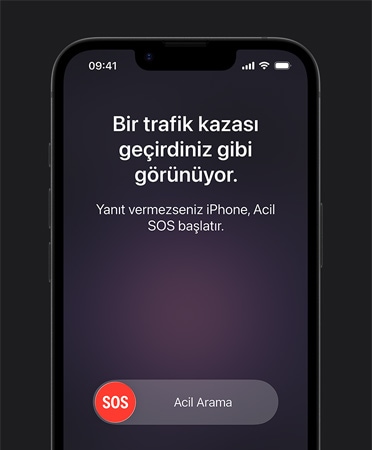 iPhone 17e’nin önden görünümü, Trafik Kazası Algılama özelliği kullanılıyor