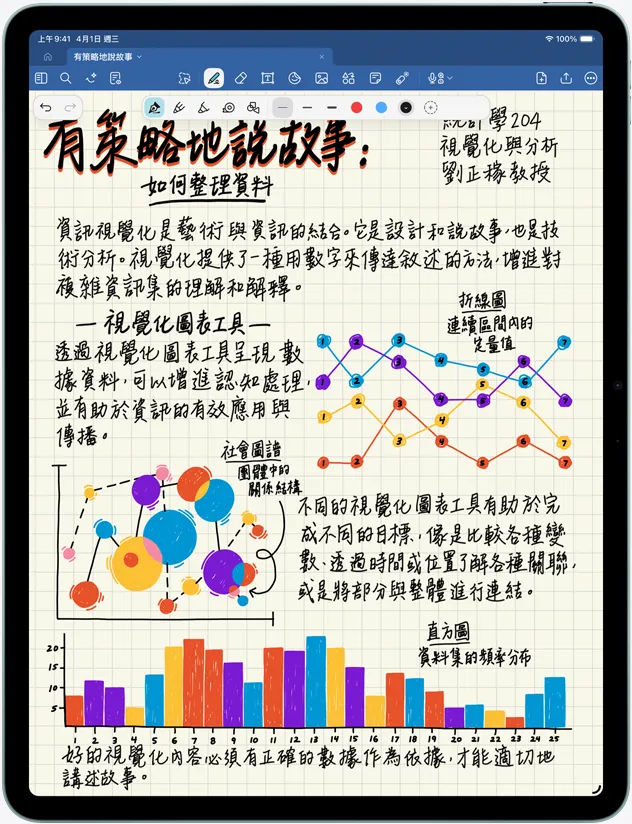 直向放置的 iPad Air，螢幕展示著備忘錄與圖片