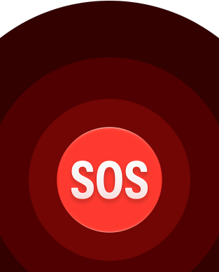 Іконка «Сигнал SOS», червоні кола, розміщені одне в одному, з білим написом «SOS» посередині