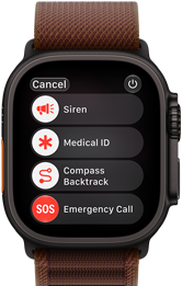 Apple Watch Ultra 4, титановий корпус чорного кольору, правий бік корпусу, коронка Digital Crown, рельєфна бічна кнопка, браслет Alpine бордового кольору