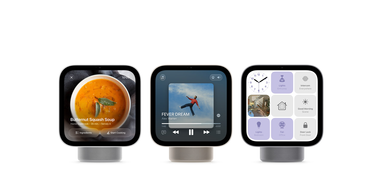 Apple HomeView devices in different colours, showing a variety of apps and functionality