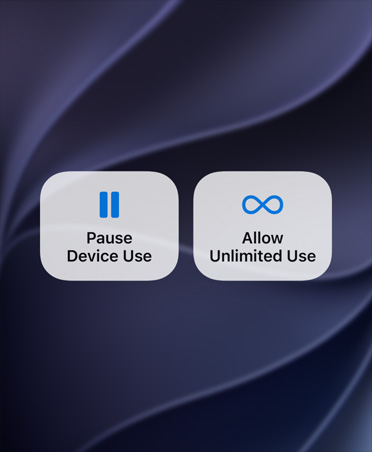 Screen displaying Pause Device Use and Allow Unlimited Use buttons.