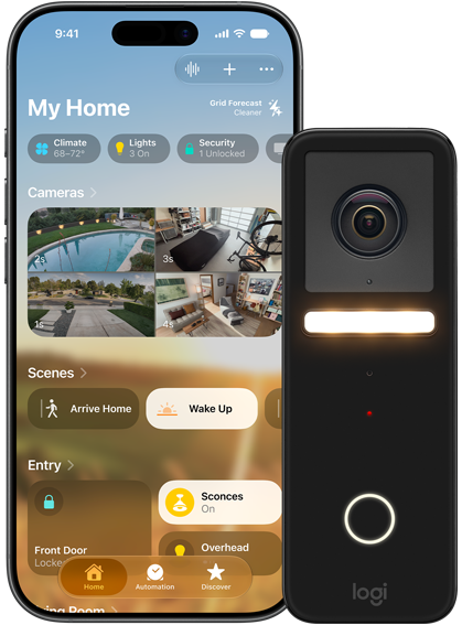 iPhone und Sicherheitskamera mit HomeKit Secure Video Features.