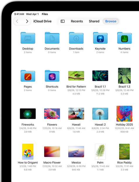 iPad Display mit Dateien und Ordnern in iCloud Drive