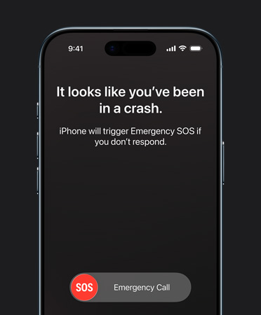 iPhone Air, face avant, fonctionnalité Détection des accidents en cours d’utilisation