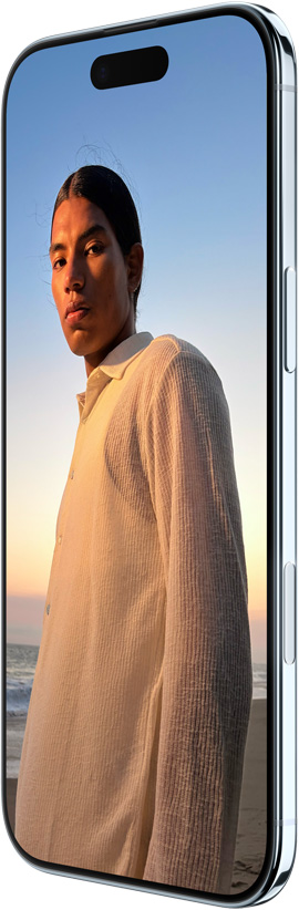 iPhone Air, front exterior, side exterior, all-screen design, Dynamic Island at top, side button, Camera Control button