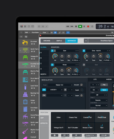 MacBook Pro 16 screen showing wave form of different instruments