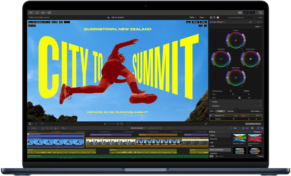 MacBook Air affichant un montage vidéo pour mettre en avant les capacités de la puce M5
