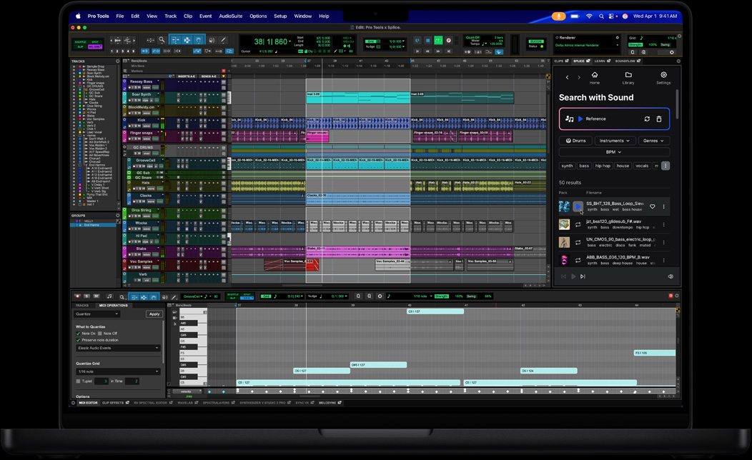 Pantalla de una MacBook Pro con Pro Tools que se usa para editar una canción
