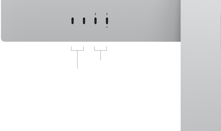 Vue arrière du Studio Display XDR montrant deux ports USB-C et deux ports Thunderbolt 5